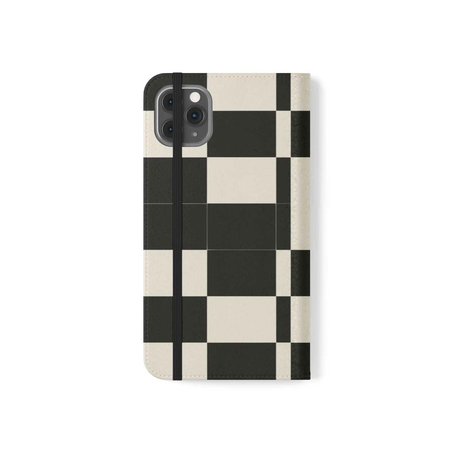 Checkered Flip Phone Case – Black & Cream Retro Grid Wallet Case