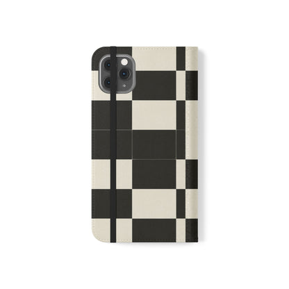 Checkered Flip Phone Case – Black & Cream Retro Grid Wallet Case