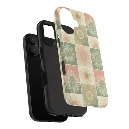 Copy of Sunflower Check iPhone Tough Phone Case — Retro Pastel Floral Protective Cover