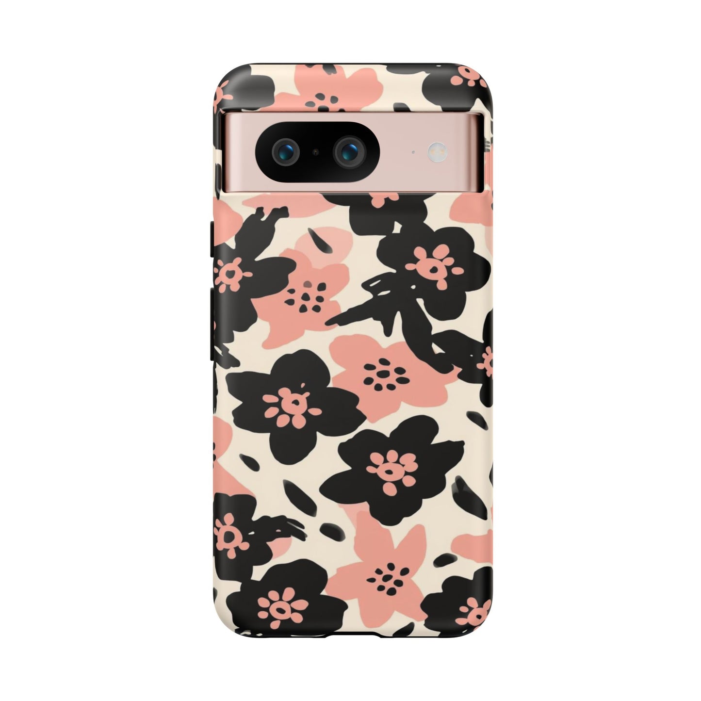 Floral Phone Case — Pink & Black Retro Blossom Protective Cover