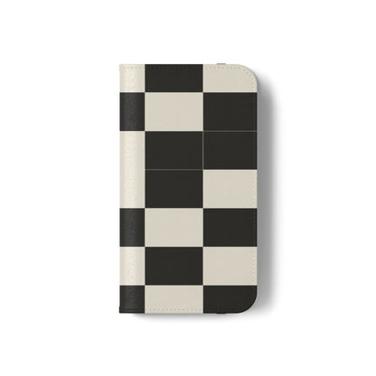 Checkered Flip Phone Case – Black & Cream Retro Grid Wallet Case