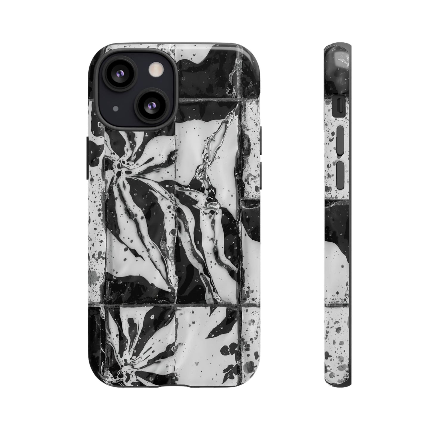 Monochrome Tile Floral Tough Phone Case