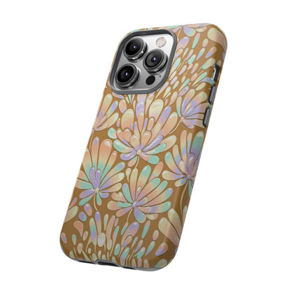 Floral Burst Tough Phone Case – Gold Pastel Botanical Protection