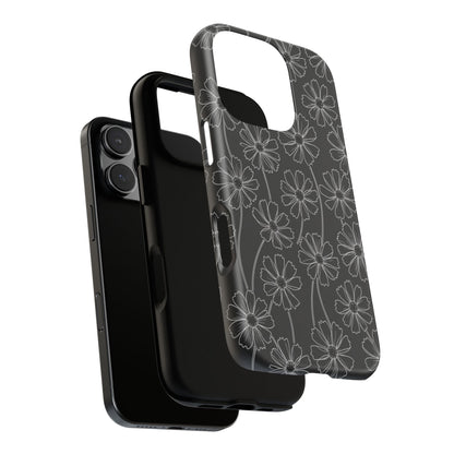 Floral Doodle Tough Phone Case — Black & Gray Daisy Pattern