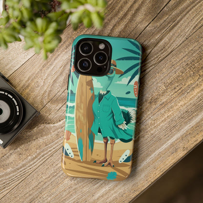 Phone Case — Retro Dressed Seagull Surfing Beach Illustration