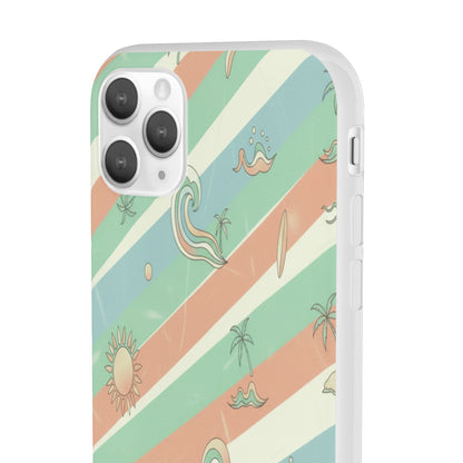 Beach Vibes Phone Case — Retro Pastel Surf & Palm Protective Flexi Case