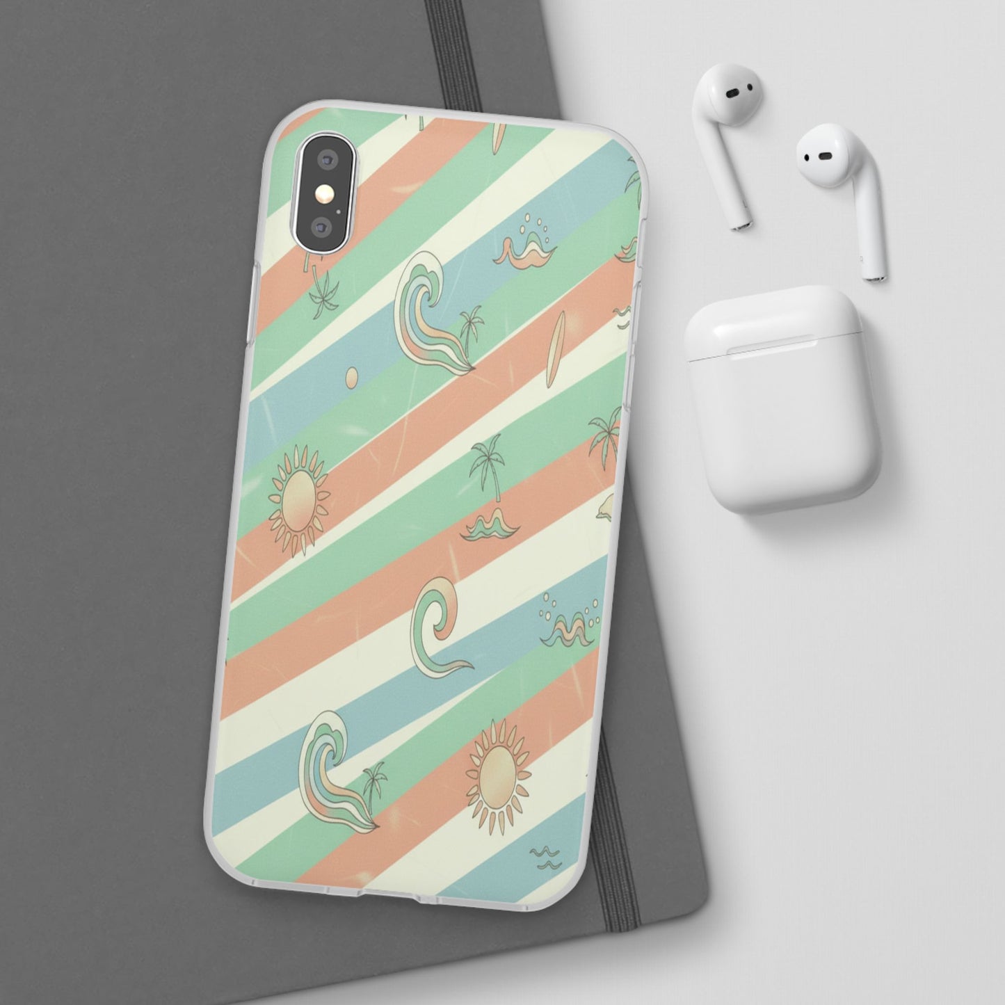 Beach Vibes Phone Case — Retro Pastel Surf & Palm Protective Flexi Case