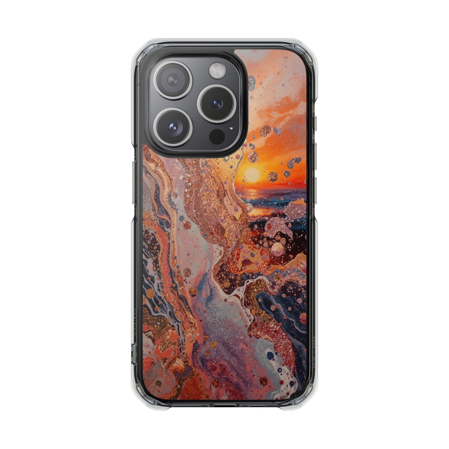 Clear Magnetic Phone Case — Abstract Sunset Resin Art