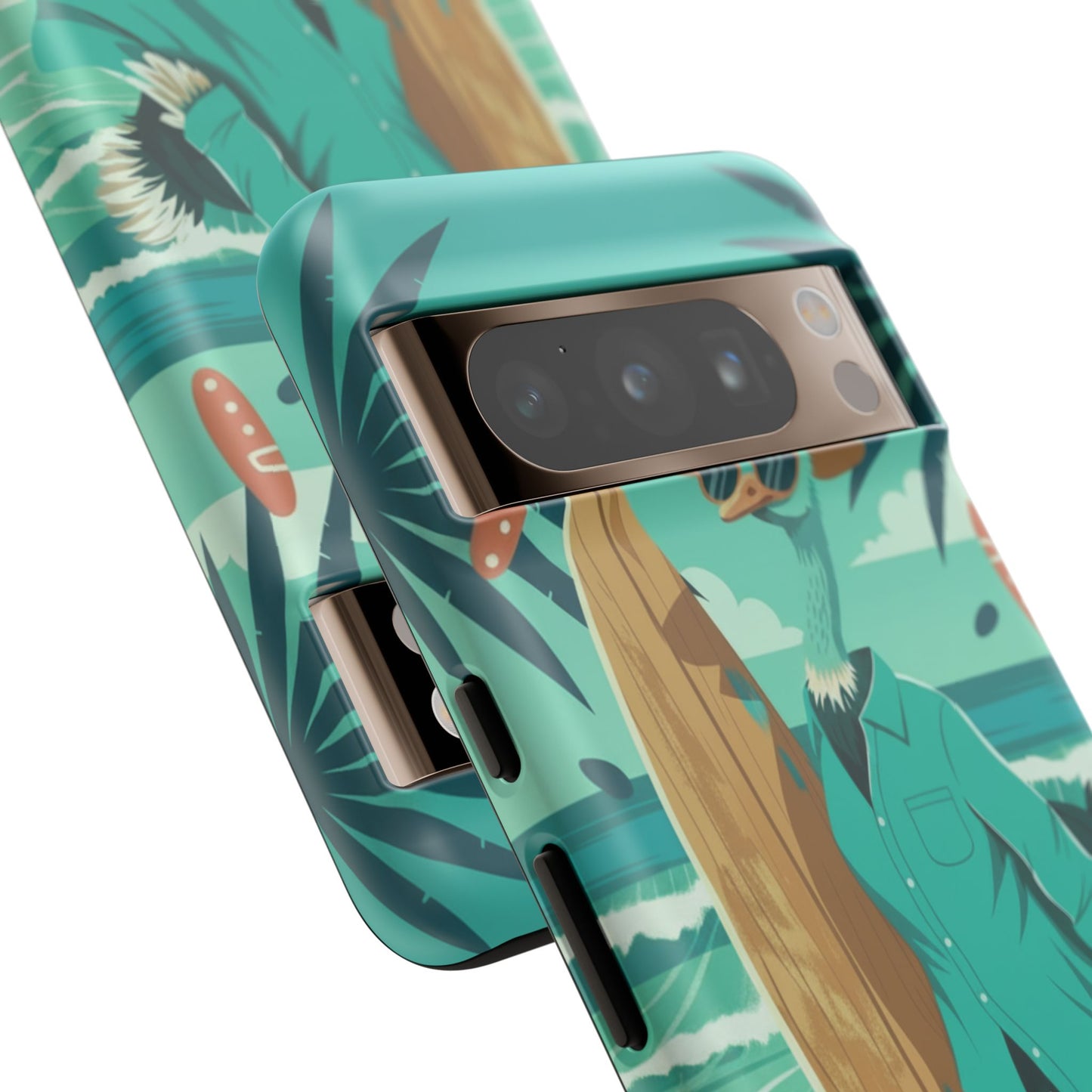 Phone Case — Retro Dressed Seagull Surfing Beach Illustration
