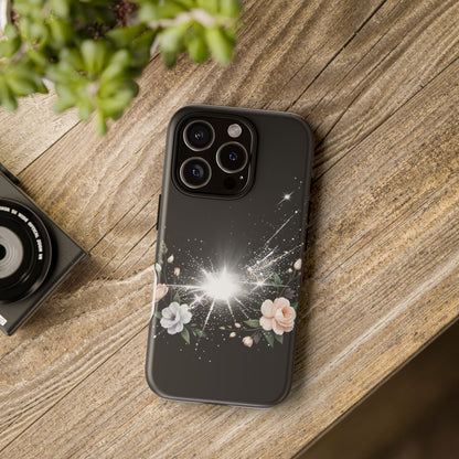 Floral Burst Phone Case — Protective Black Sparkle Design