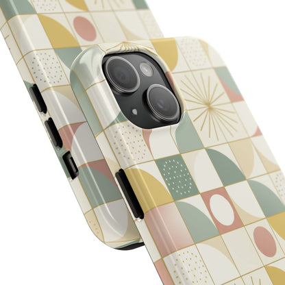 Retro Geometric Tough Phone Case — Pastel Midcentury Pattern