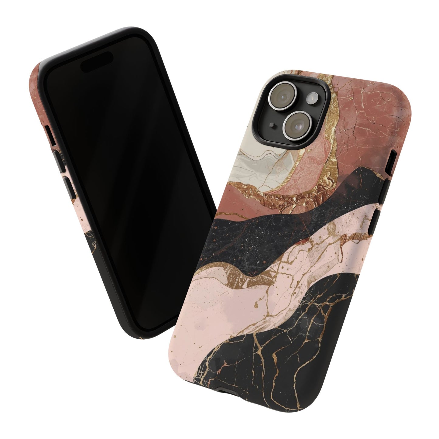 Marbled Rose Gold Phone Case — Abstract Pink & Black Protective Tough Case