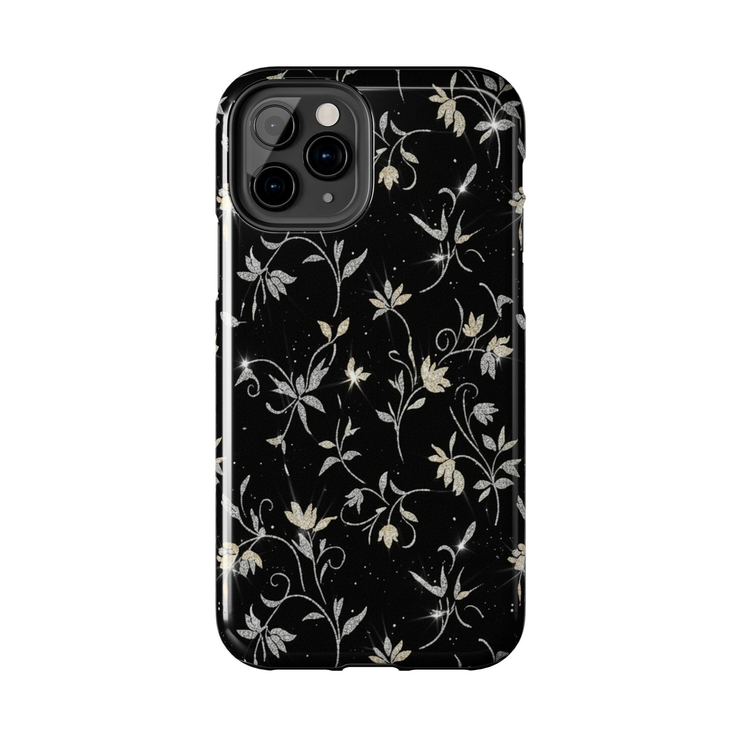 Floral Noir Tough Phone Case — Vintage Black Botanical Protective Cover