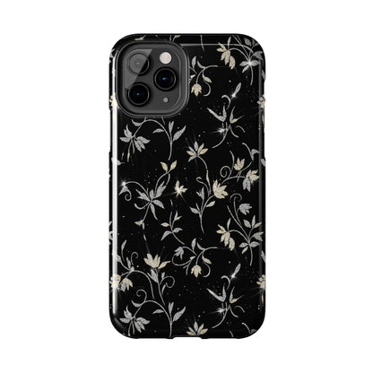Floral Noir Tough Phone Case — Vintage Black Botanical Protective Cover
