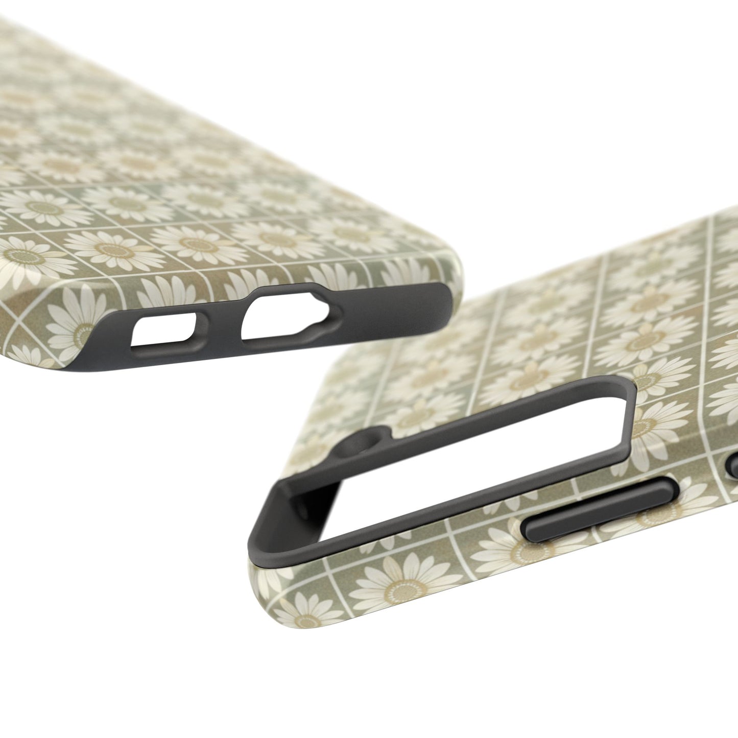 Daisy Tile Tough Phone Case — Retro Floral Protective Phone Cover