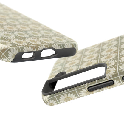 Daisy Tile Tough Phone Case — Retro Floral Protective Phone Cover