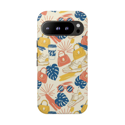 Tough Cases: Retro Summer Pattern Phone Case – Sunglasses, Sneakers & Tropical Leaves