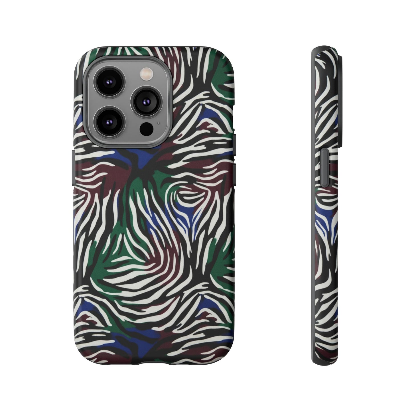 Zebra Camo Tough Phone Case – Green & Blue Animal Print Protective Cover