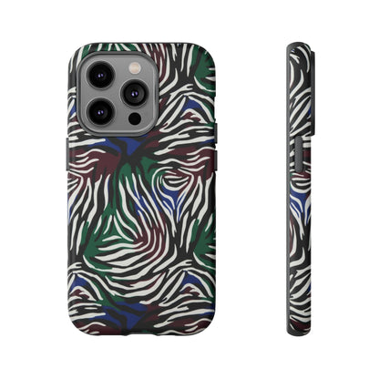 Zebra Camo Tough Phone Case – Green & Blue Animal Print Protective Cover
