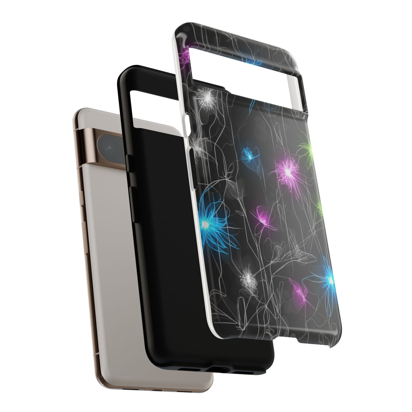 Neon Floral Tough Phone Case — Glow Flower Protective iPhone Cover