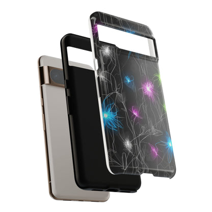 Neon Floral Tough Phone Case — Glow Flower Protective iPhone Cover