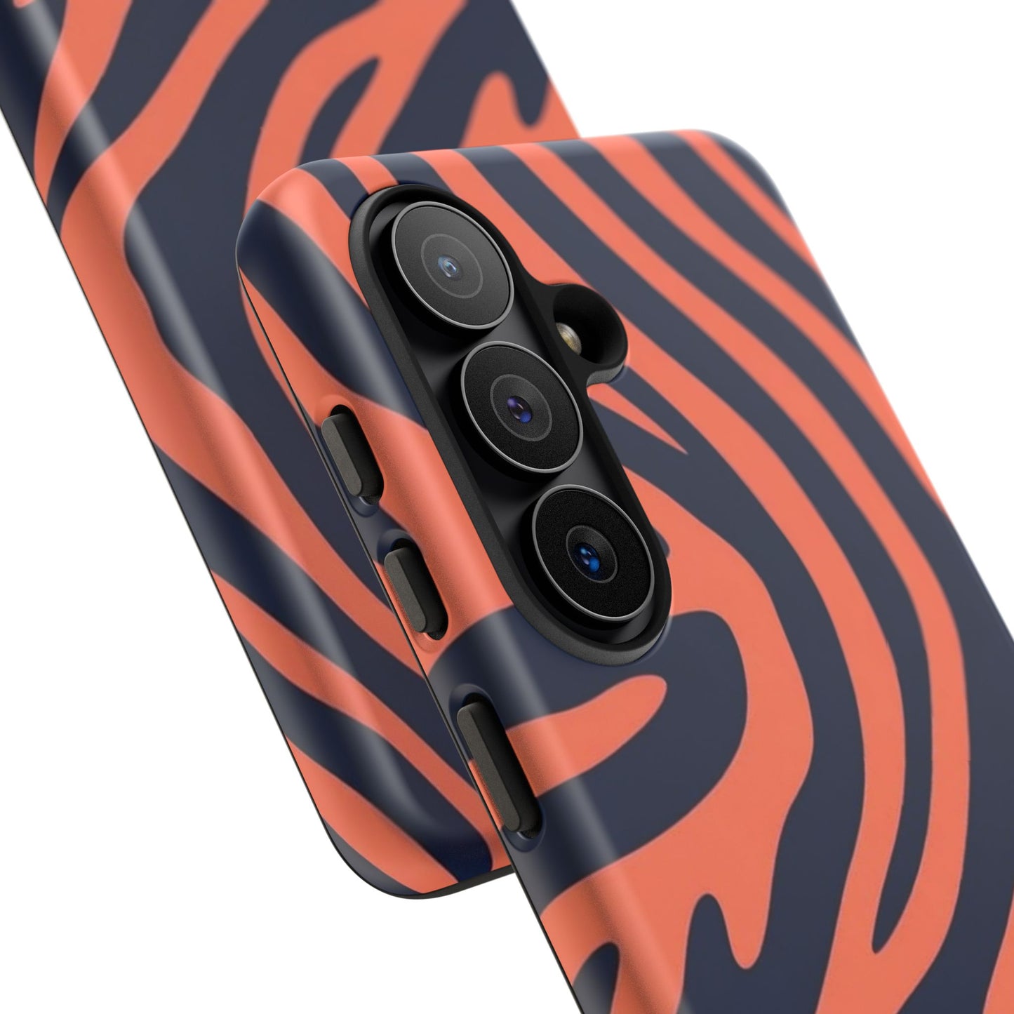 Zebra Stripe Phone Case — Coral & Navy Tough Protective Cover