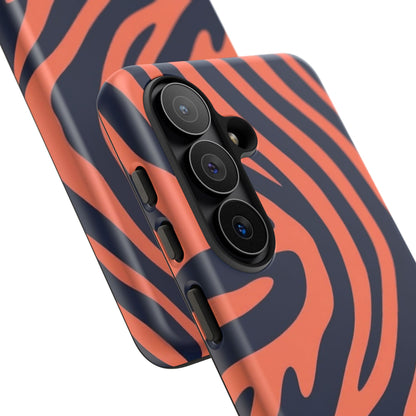 Zebra Stripe Phone Case — Coral & Navy Tough Protective Cover