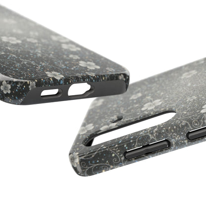 Floral Sparkle Tough Phone Case — Black & Silver Vintage Blossom