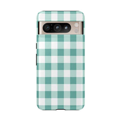 Mint Green Buffalo Check Tough Phone Case — Durable Plaid Protective Cover