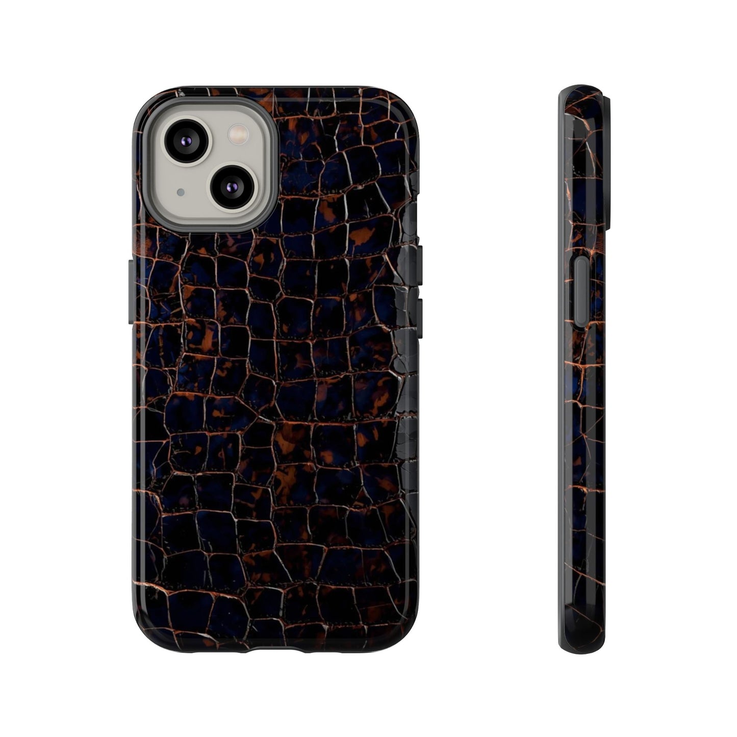 Croc-Embossed Tough Phone Case — Shockproof Black Alligator Texture