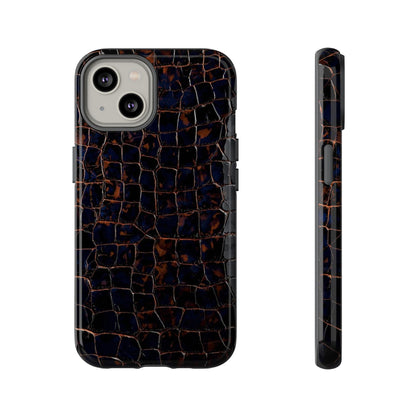 Croc-Embossed Tough Phone Case — Shockproof Black Alligator Texture