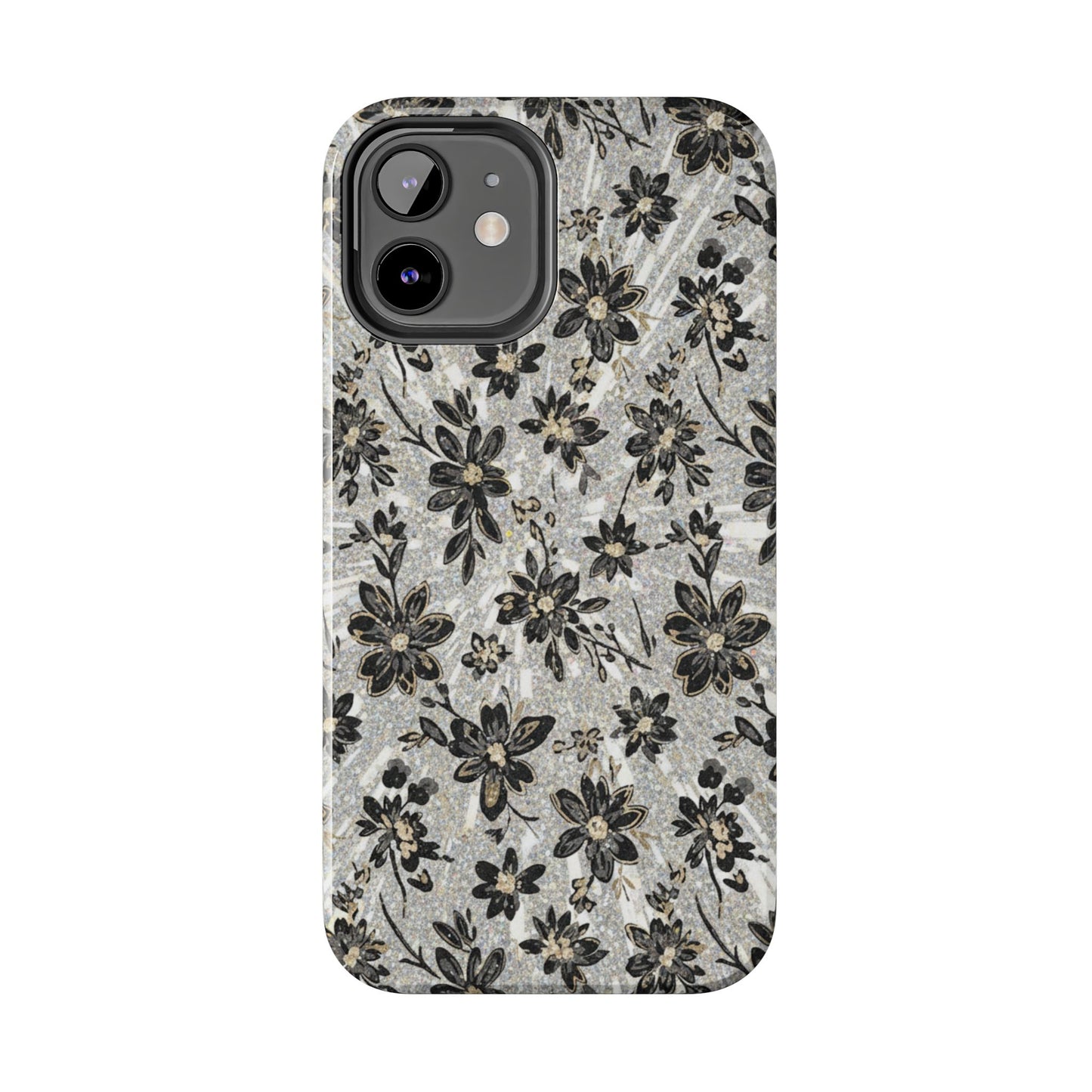 Floral Vintage Tough Phone Case — Black & Gray Rustic Flower Protective Case