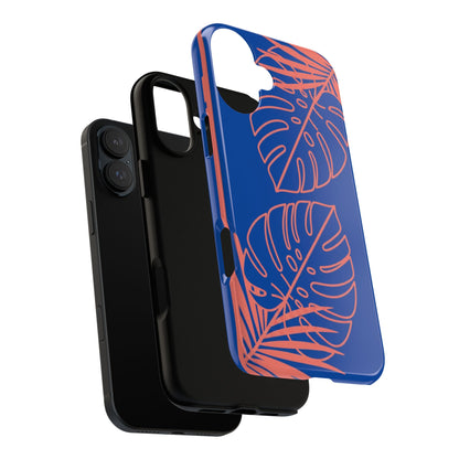 Tropical Monstera Phone Case — Blue & Coral Leaf Protective Cover