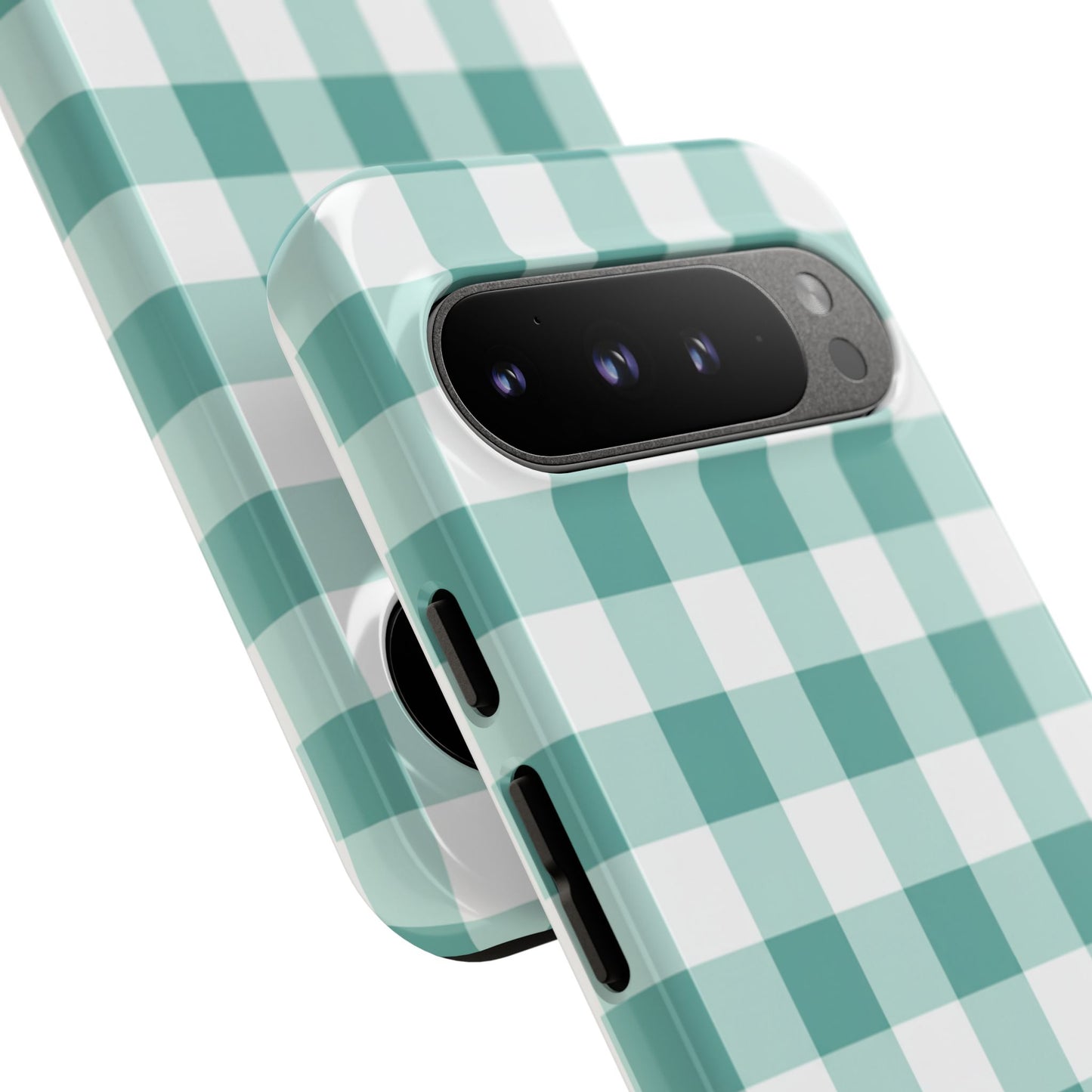 Mint Green Buffalo Check Tough Phone Case — Durable Plaid Protective Cover