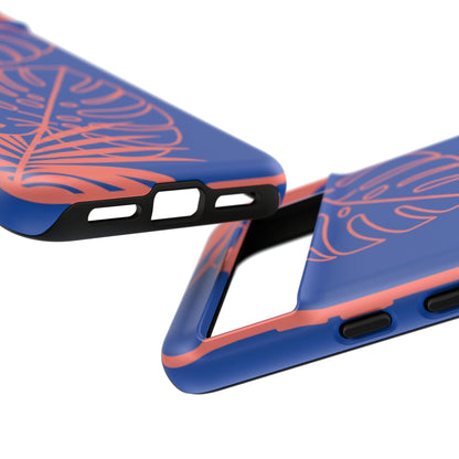 Tropical Monstera Phone Case — Blue & Coral Leaf Protective Cover