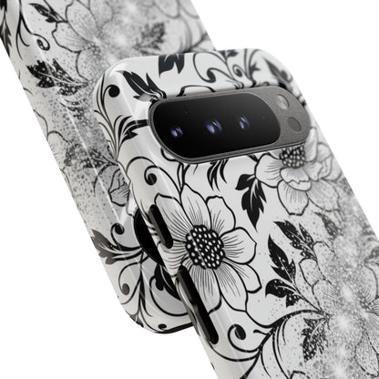 Floral Lace Phone Case — Black & White Vintage Flower Protective Case