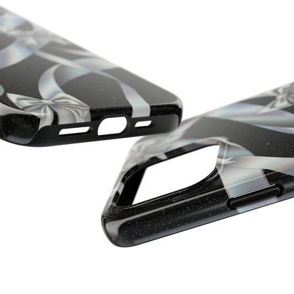 Silver Ribbon Bow Tough Phone Case — Glitter Black Protective Phone Case