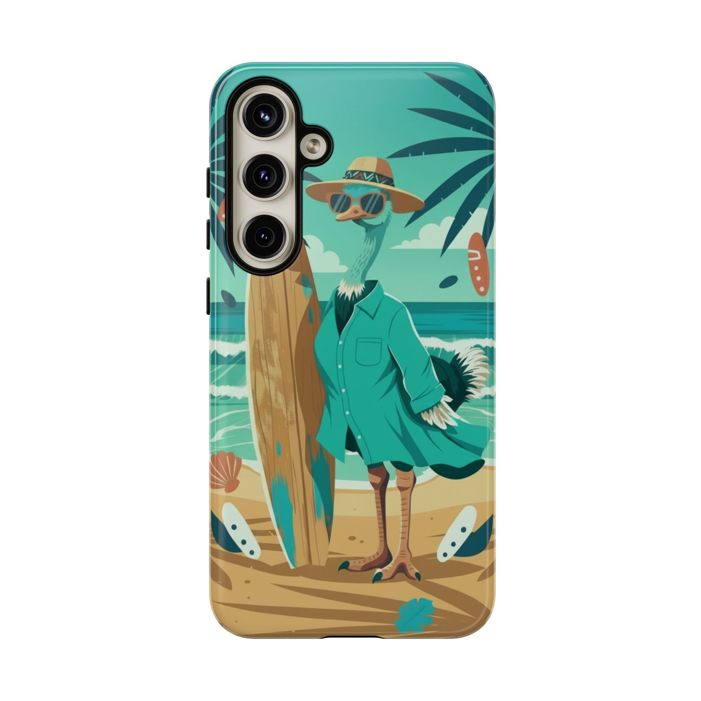 Phone Case — Retro Dressed Seagull Surfing Beach Illustration