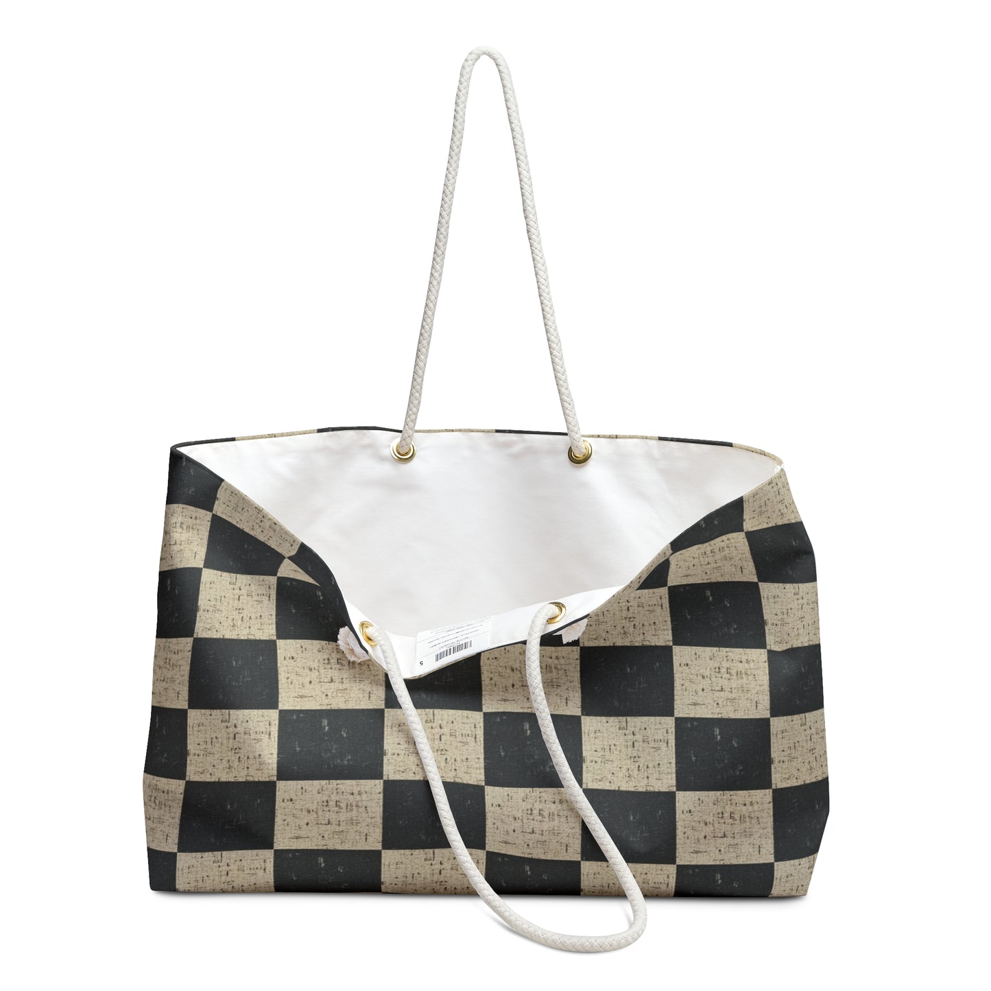 Checkerboard Weekender Bag — Vintage Black & Beige Travel Tote