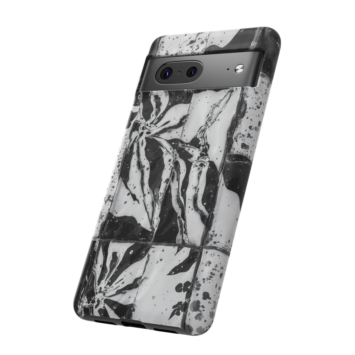 Monochrome Tile Floral Tough Phone Case