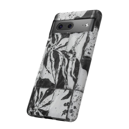 Monochrome Tile Floral Tough Phone Case