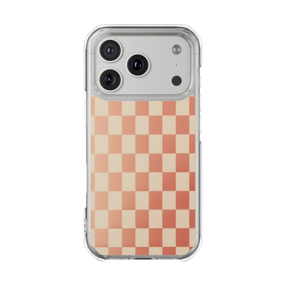Clear Magnetic Phone Case — Peach Checkerboard Impact Protection