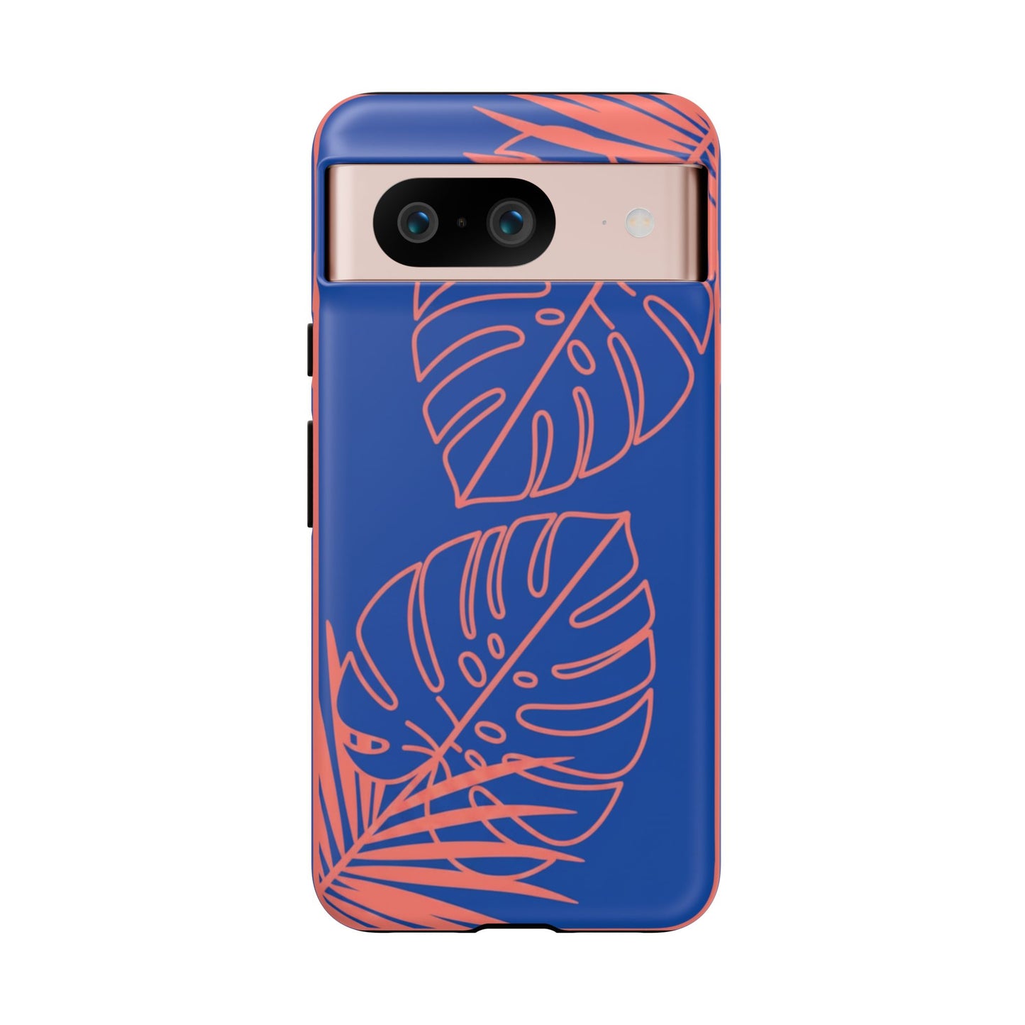 Tropical Monstera Phone Case — Blue & Coral Leaf Protective Cover