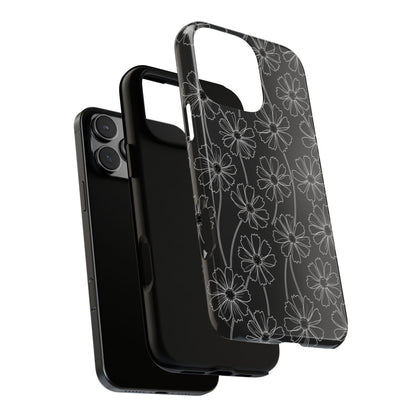 Floral Doodle Tough Phone Case — Black & Gray Daisy Pattern