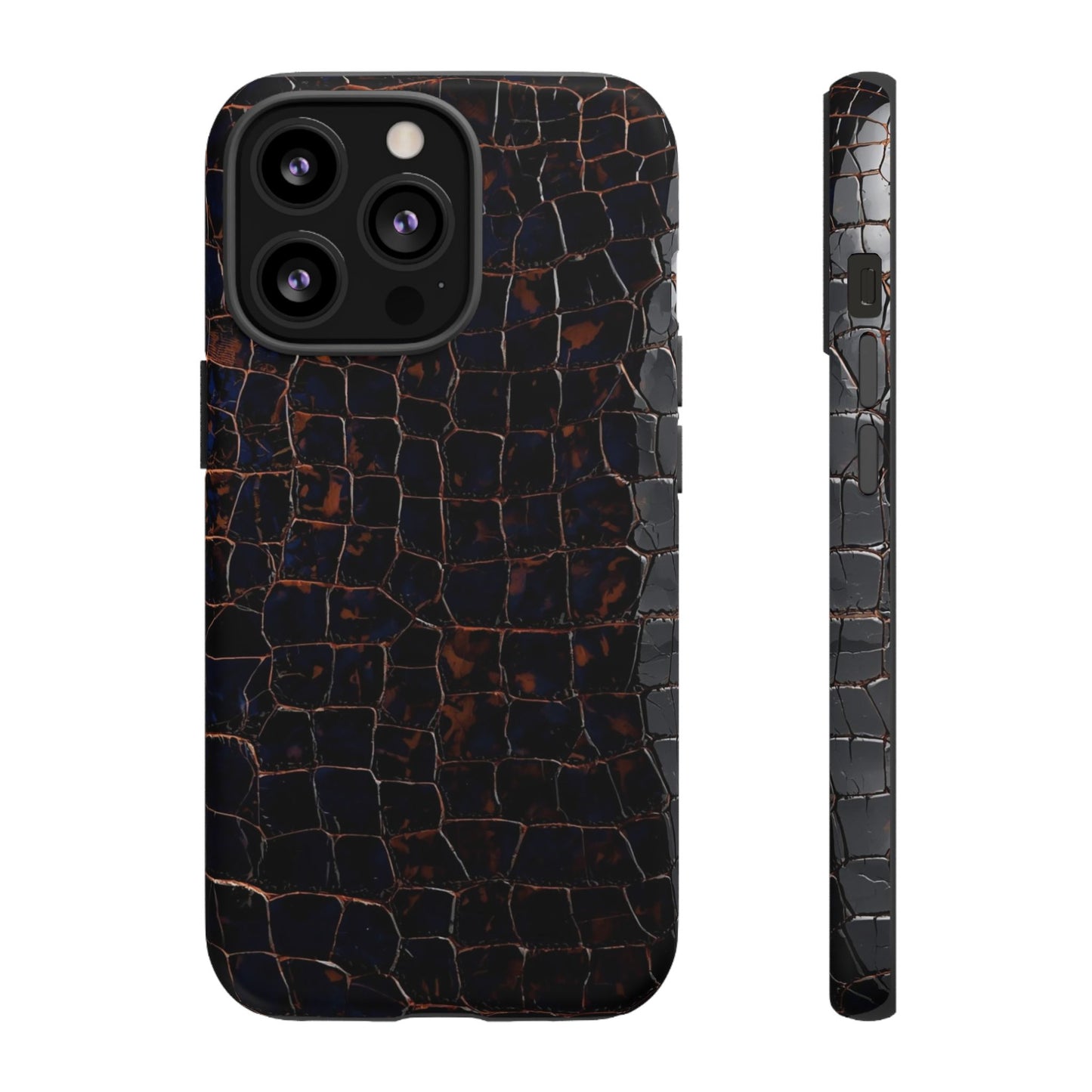 Croc-Embossed Tough Phone Case — Shockproof Black Alligator Texture