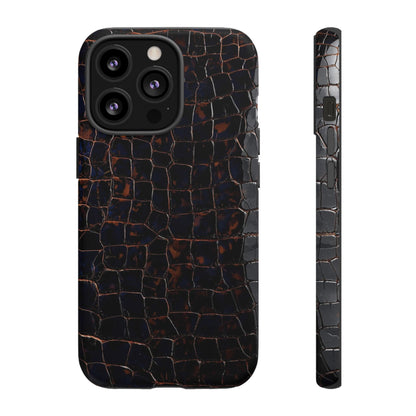 Croc-Embossed Tough Phone Case — Shockproof Black Alligator Texture