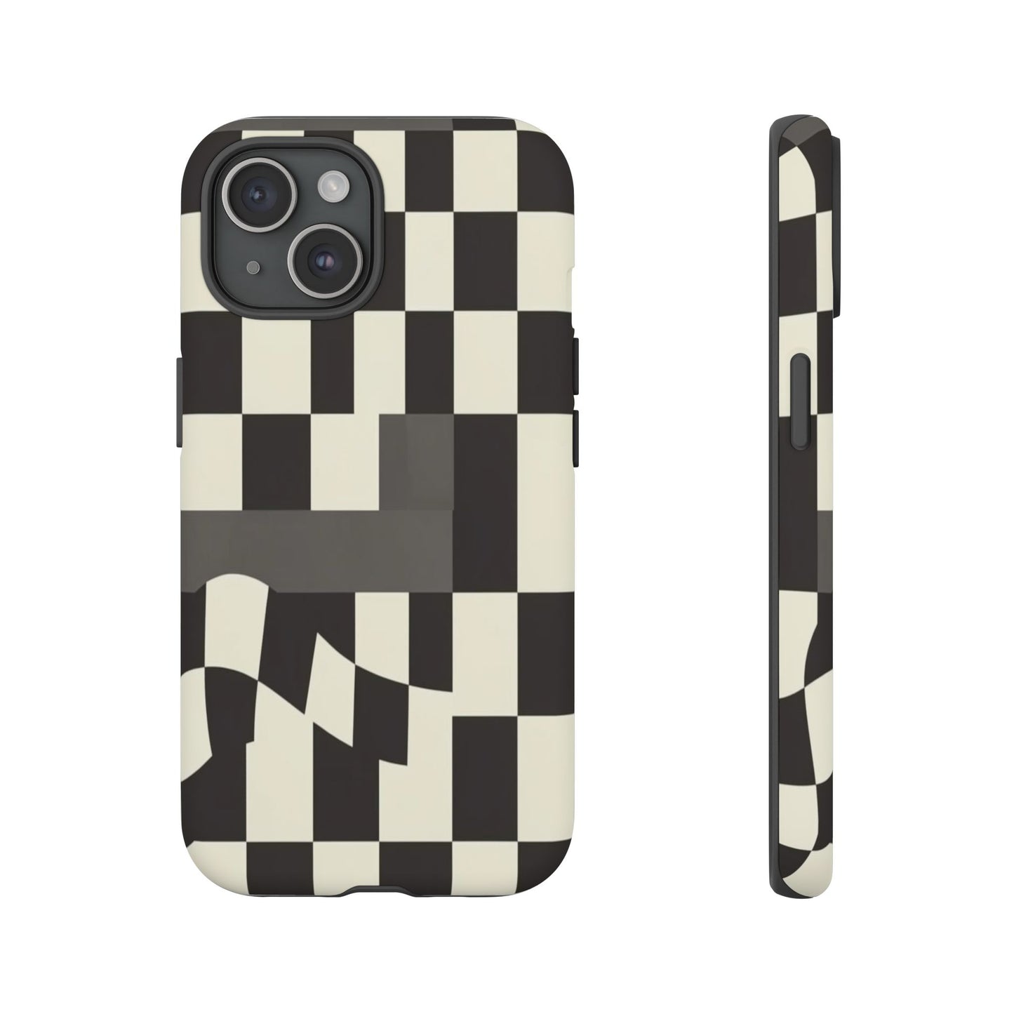 Checkerboard Wave Phone Case — Black & Cream Graphic Tough Case