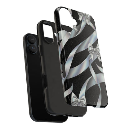 Silver Ribbon Bow Tough Phone Case — Glitter Black Protective Phone Case