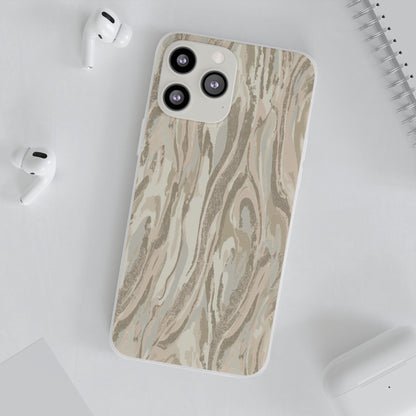 Neutral Marble Swirl Flexi Phone Case — Beige Abstract Protective Cover