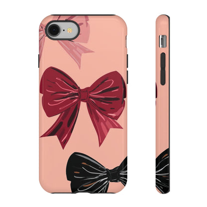 Bow Pattern Tough Phone Case — Pink, Red & Black Decorative Bows